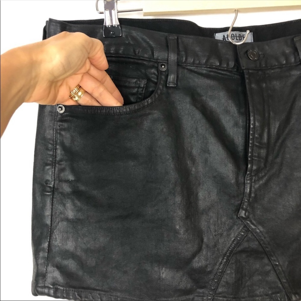 AGOLDE NWOT Women's Jeanette Mini Skirt In Coated Black Size 32 - Picture 4 of 11